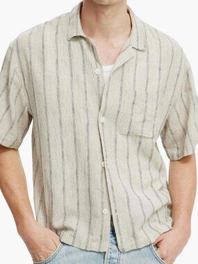 Cotton On Short Sleeve Button-Down Shirt - Cream and Gray Stripe